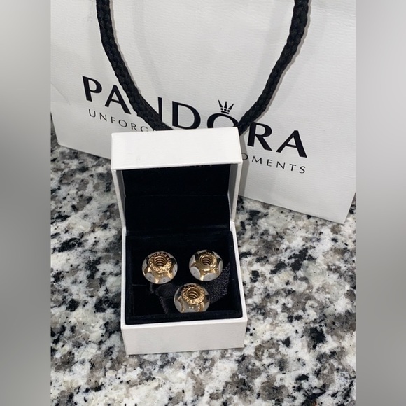 New 3 Pandora 14k Yellow Gold Murano Charms (White) - Picture 2 of 5
